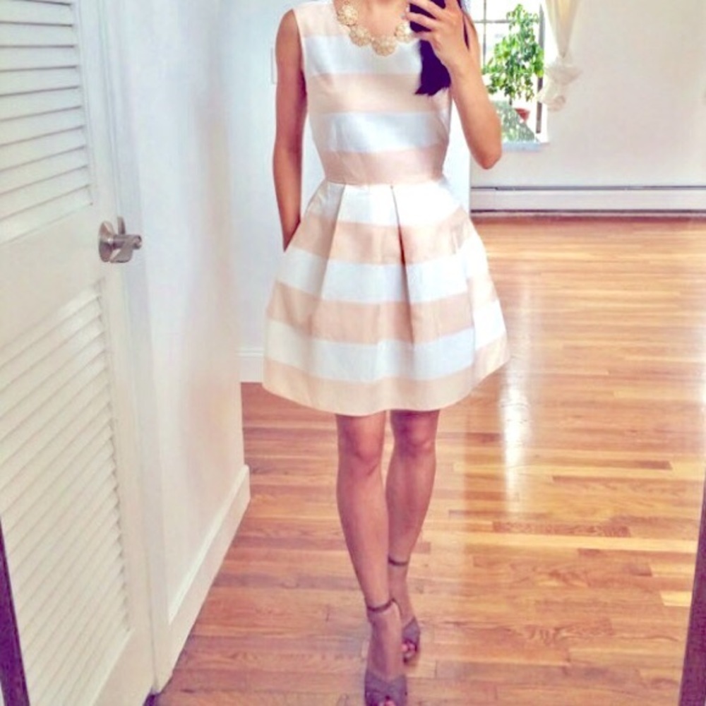 Gap Pink & White Stripe Pleated Dress Fit & Flare